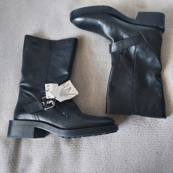 Zara Leather Biker Boots - Picture 8 of 12